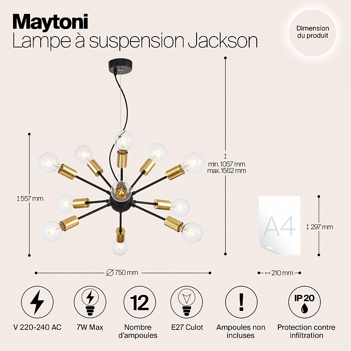 Светильник подвесная Maytoni T546PL-12B