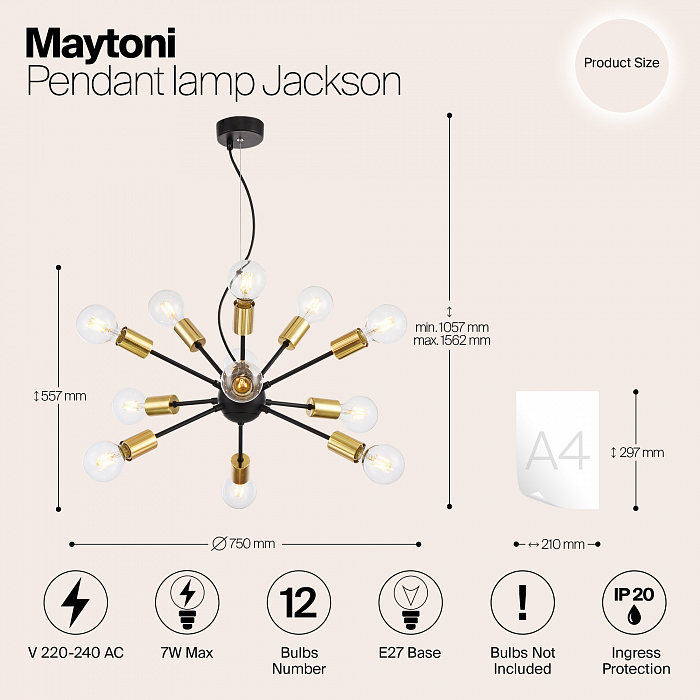 Светильник подвесная Maytoni T546PL-12B